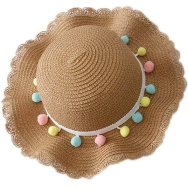 Chapeau De Paille Bebe Fille a Pompons